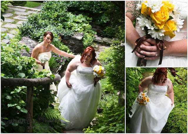 bride climbing stairs to her ceremony