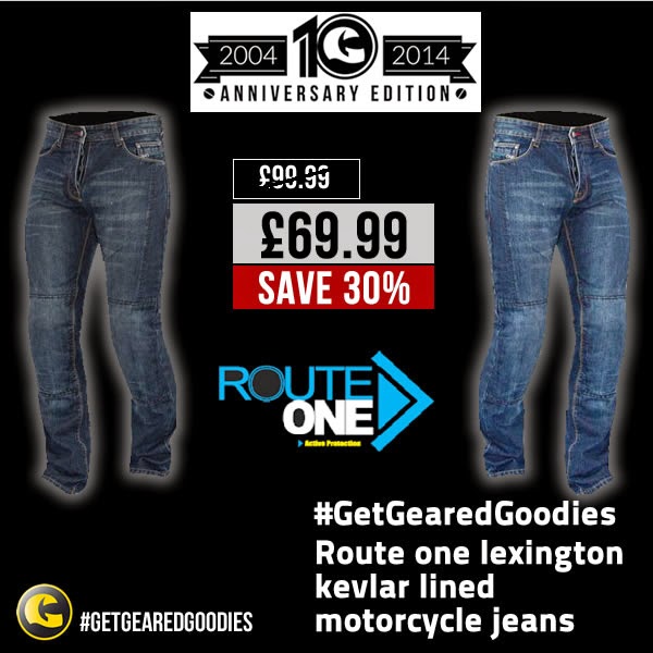 #GetGearedGoodies - Save on the Route One Kevlar lined Lexington Jeans  - www.GetGeared.co.uk