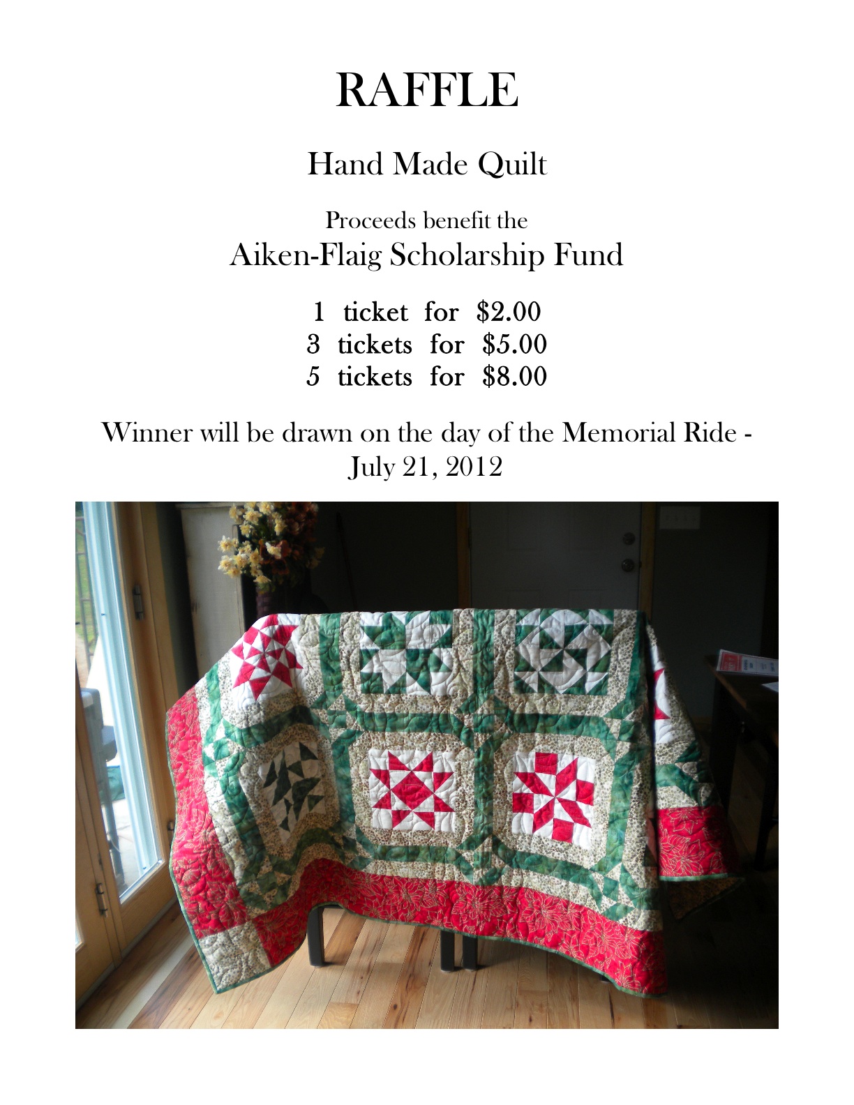 justin aiken robin flaig memorial motorcycle ride quilt raffle flyer