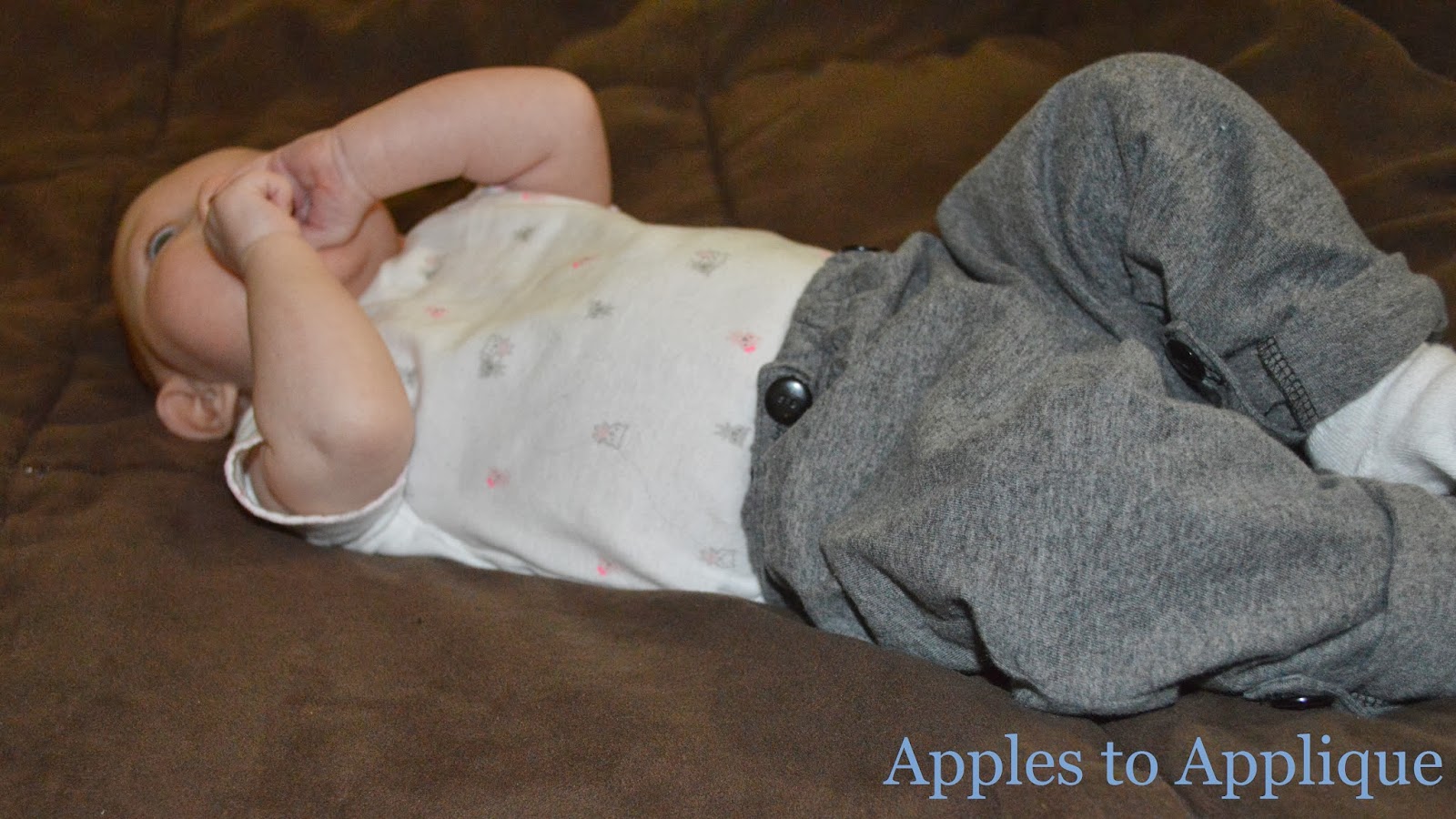 Apples to Applique Adjustable Baby Pants from an Old Shirt