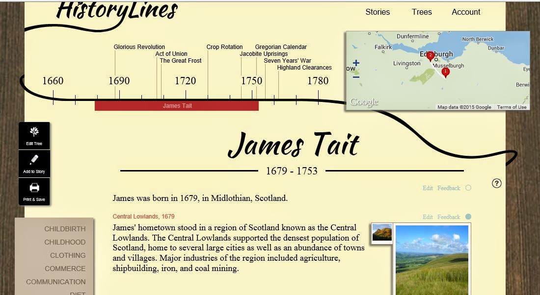 Genealogy Beyond the BMD Tell a Story with History Lines App