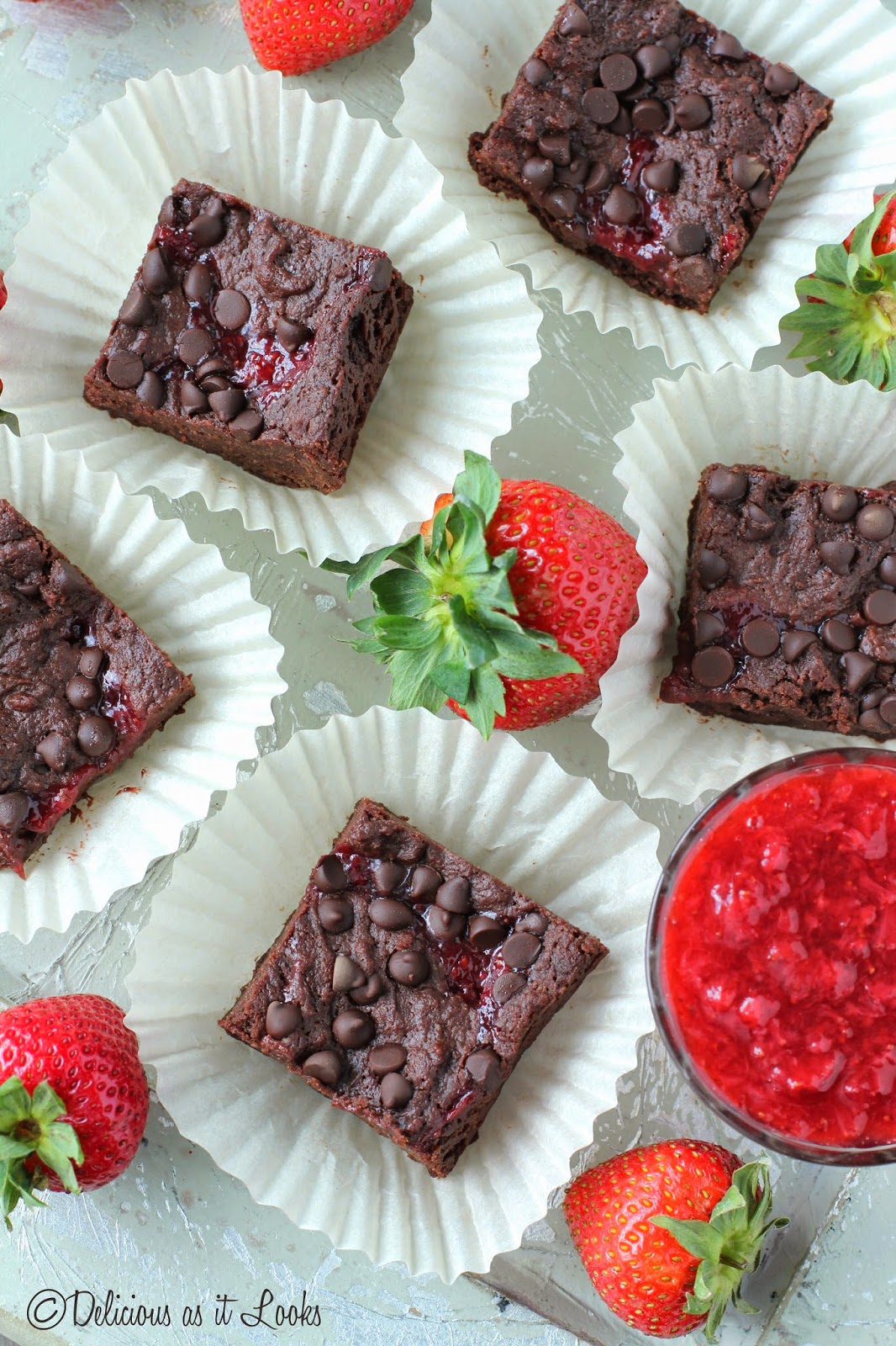 Delicious as it Looks Fresh Strawberry Jam Fudge Brownies {GlutenFree, Vegan, GumFree}