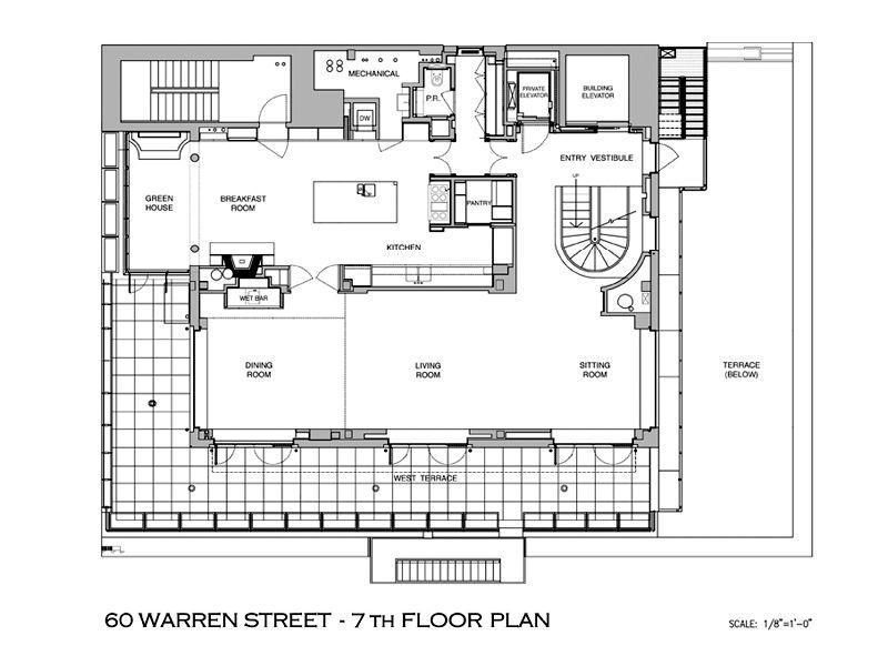Floor plan of seventh floor of Tribeca penthouse