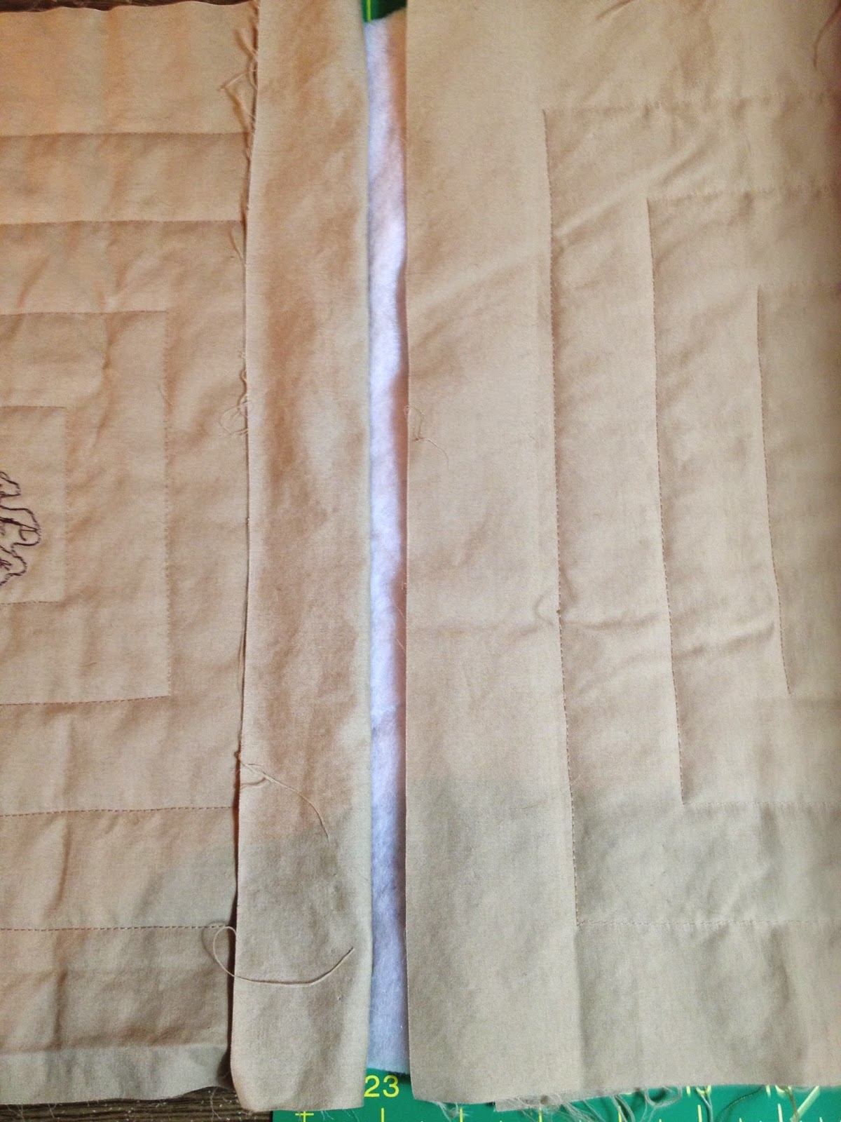 Quilt as you go using free motion quilting Joining quilted log cabin