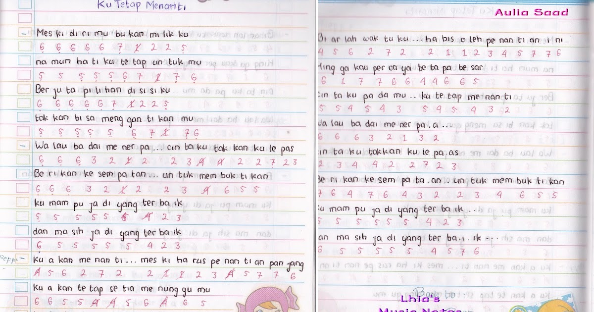 Catatan Not Lagu Nikita Willy Ku Tetap Menanti Piano Pianika Pemula Aulia S World