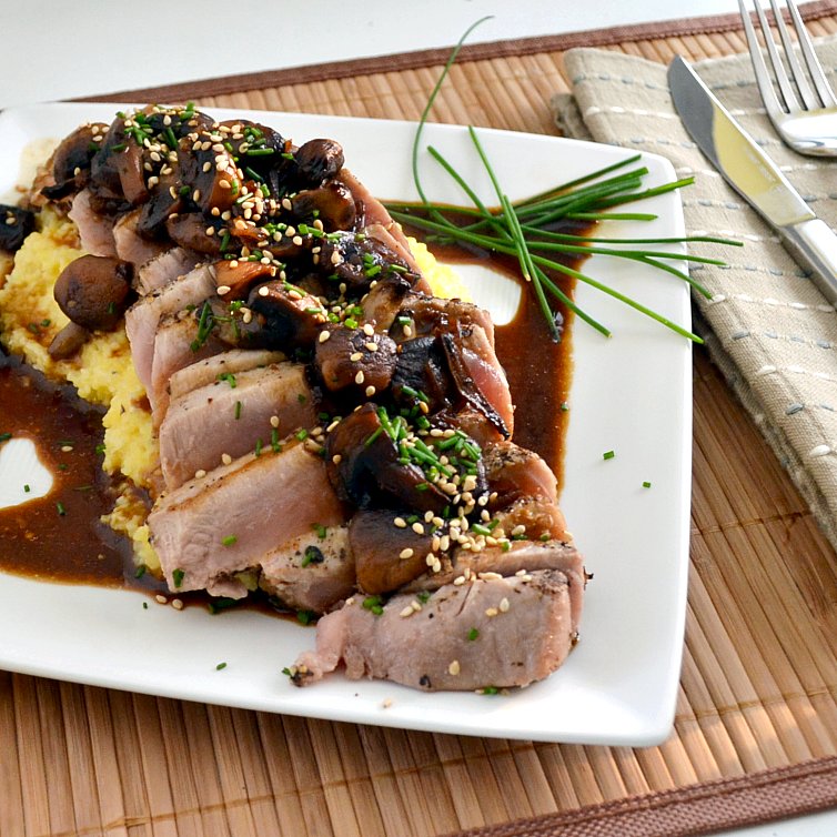 The Foodie Couple Seared Yellowfin Tuna Pepper Steaks with Mushroom Sauce