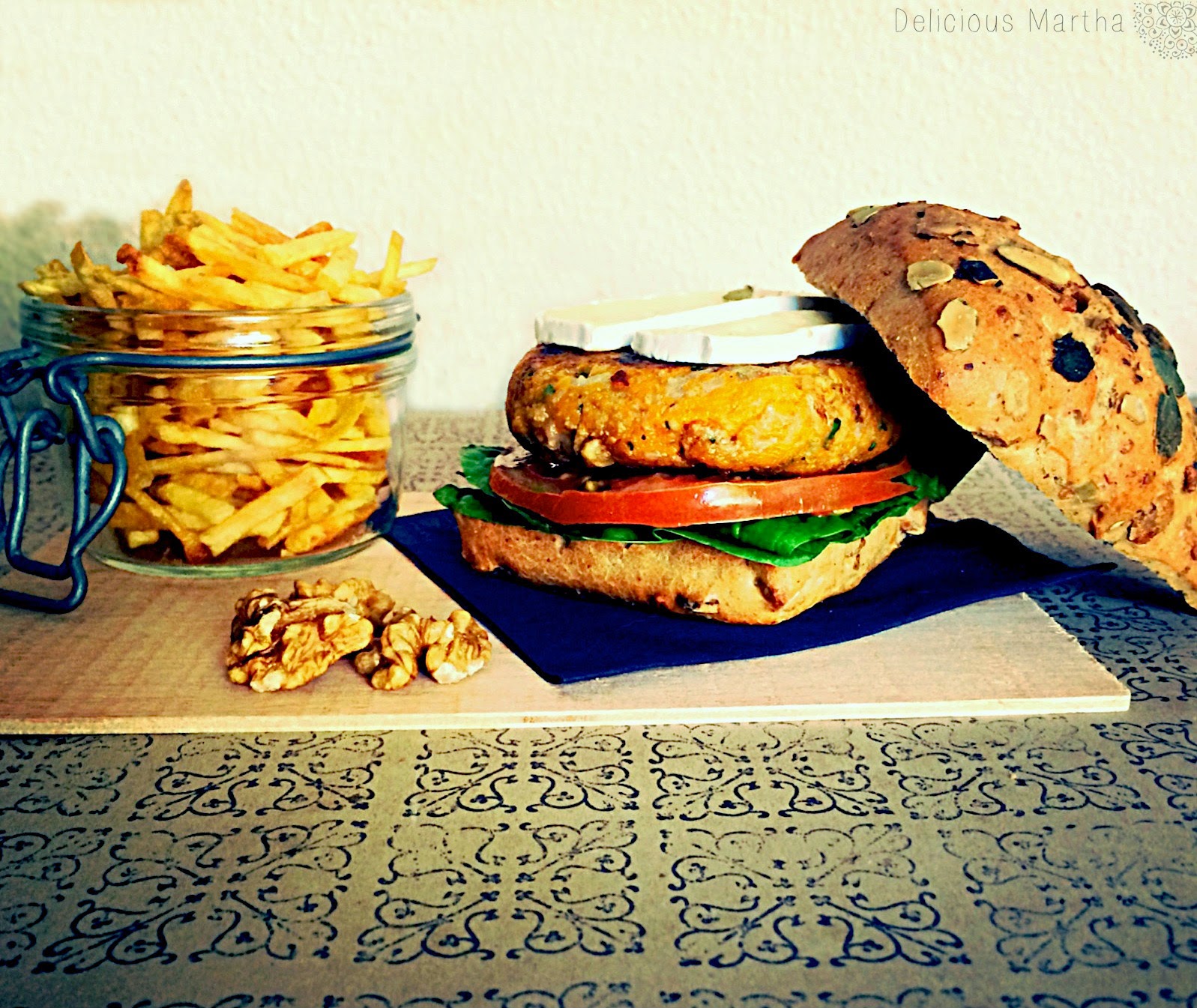 Hamburguesa vegetal de calabaza con nueces
