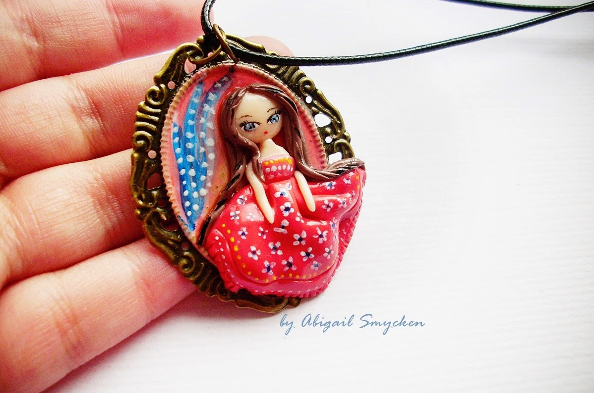 polymer clay technique, polymer clay girl, brass pendant polymer clay, brass jewelry pendant, girl brass pendant, 