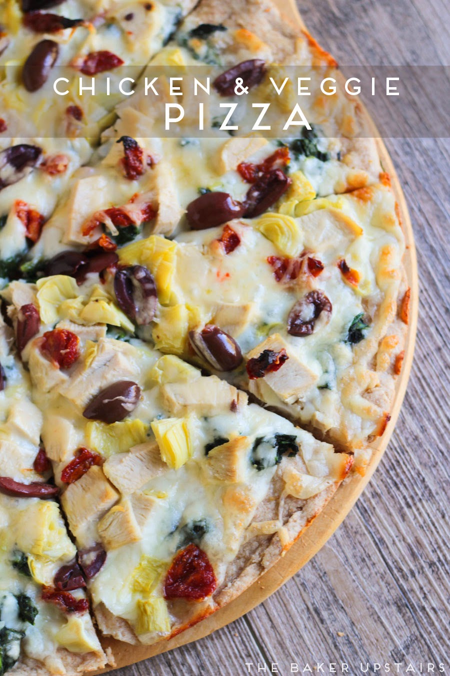 The Baker Upstairs chicken and veggie pizza