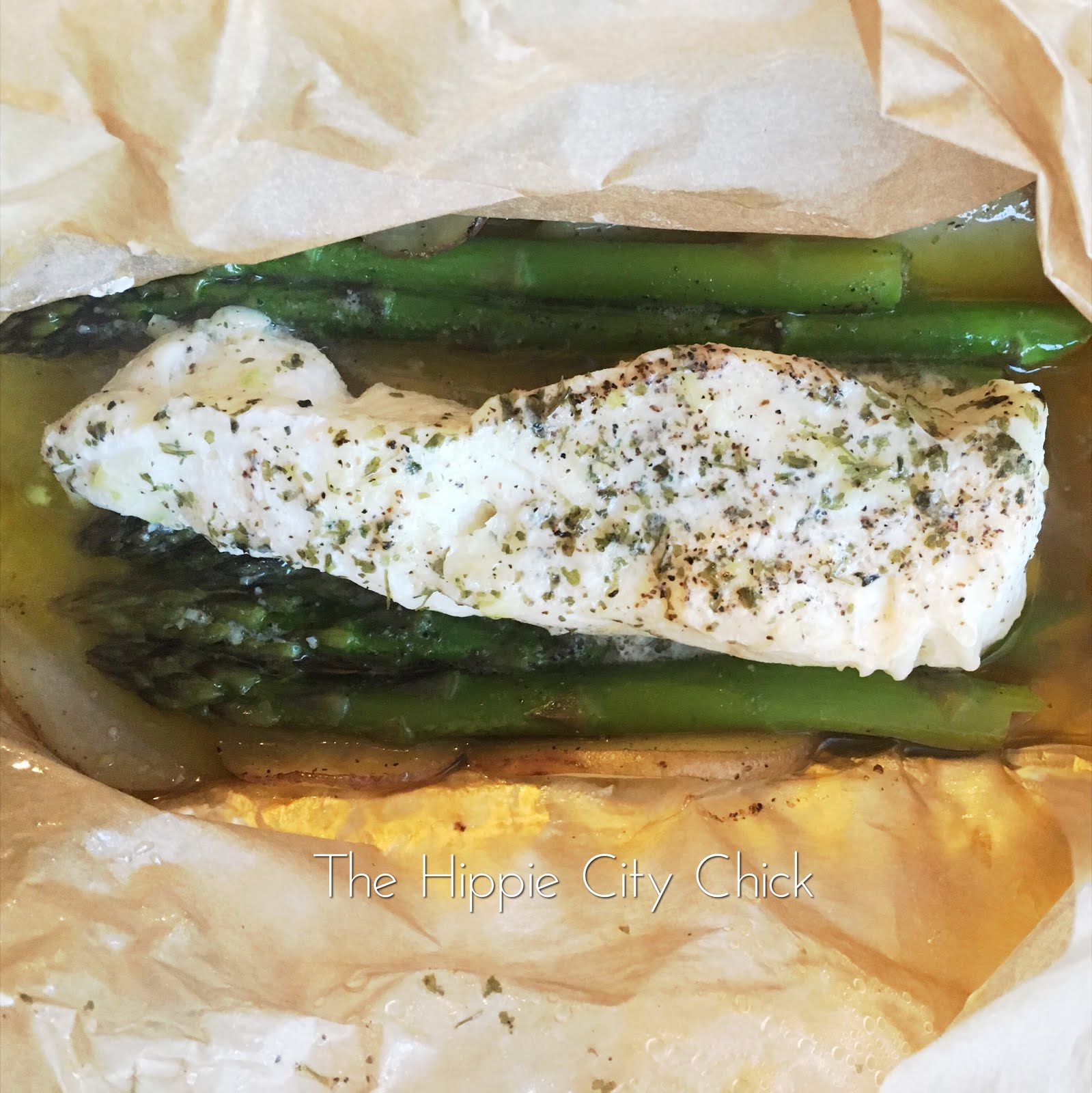 Hippie City Chick Foil Baked Halibut