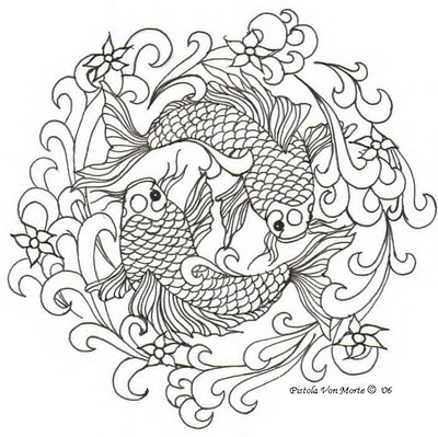 Black and White Koi Fish Tattoo Design