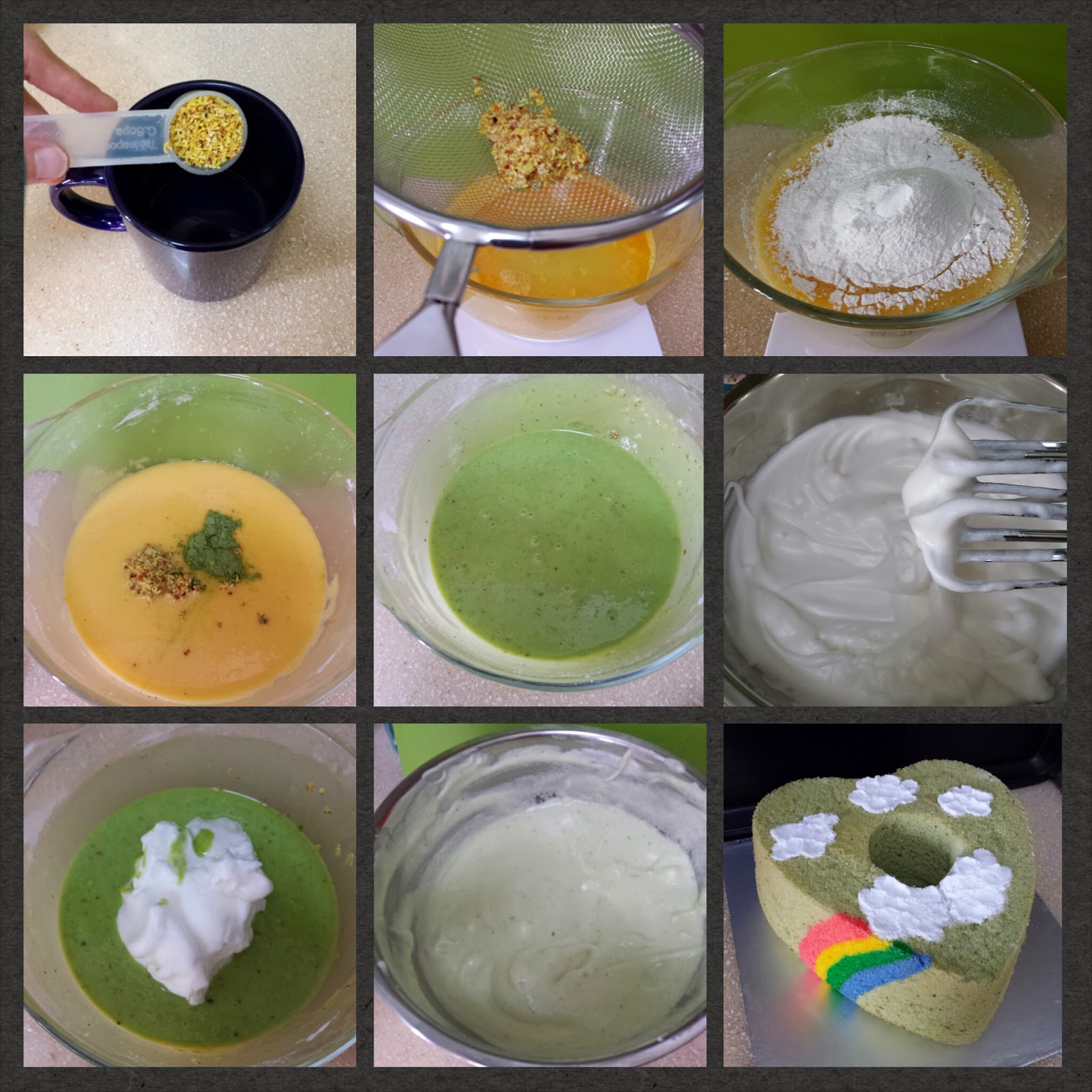 Culinary Osmanthus/Green tea “Rainbow Cloud” Chiffon Cake by Susanne Ng