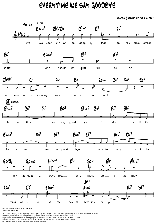 everytime we say goodbye partitura every time we say goodbye everytime we say goodbye sheet music