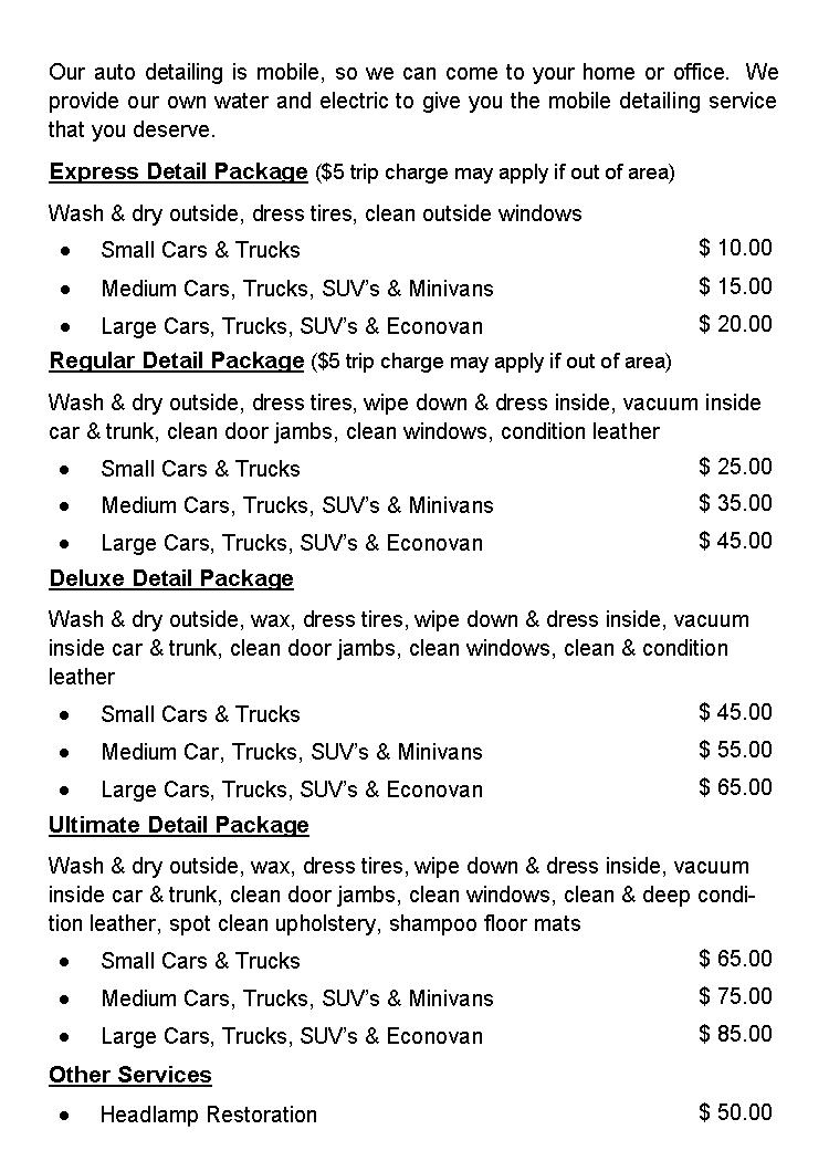 Auto Detailing Prices