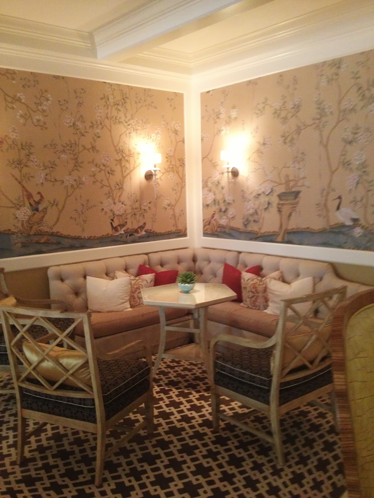 de Gournay wallpaper in the lobby living room (via my iPhone)