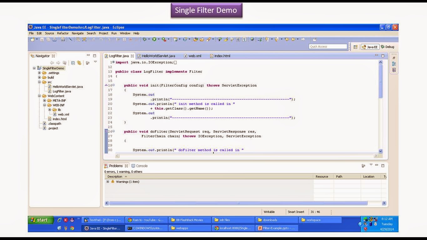 JAVA EE Servlets Single Filter Demo