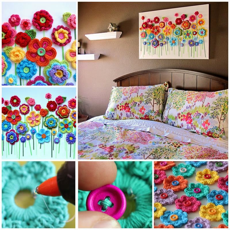 DIY Crochet Button Flower Wall Art