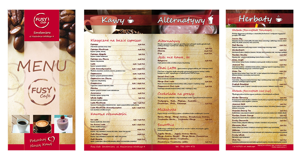 Fusy Cafe Kawiarnia Sandomierz materiały reklamowe -> Projekt Kuchnia Koszalin Menu Fusy Cafe Kawiarnia Sandomierz materiały reklamowe -> Projekt Kuchnia Koszalin Menu
