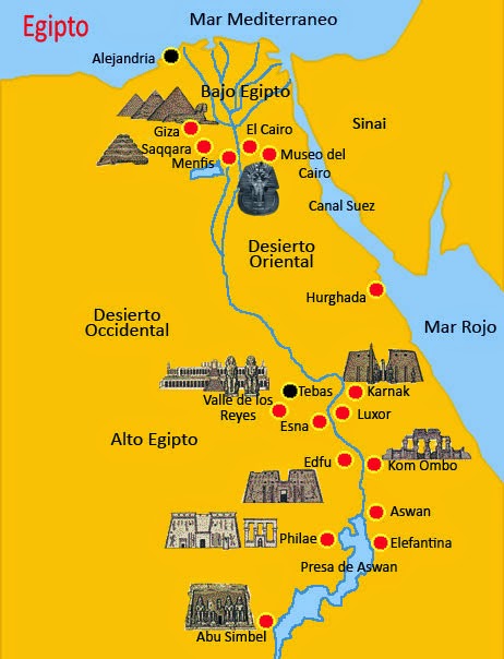 Mapa de Egipto con sus principales ciudades