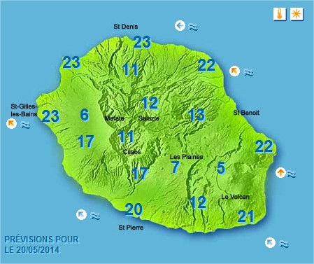 Prévisions météo Réunion pour le Mardi 20/05/14