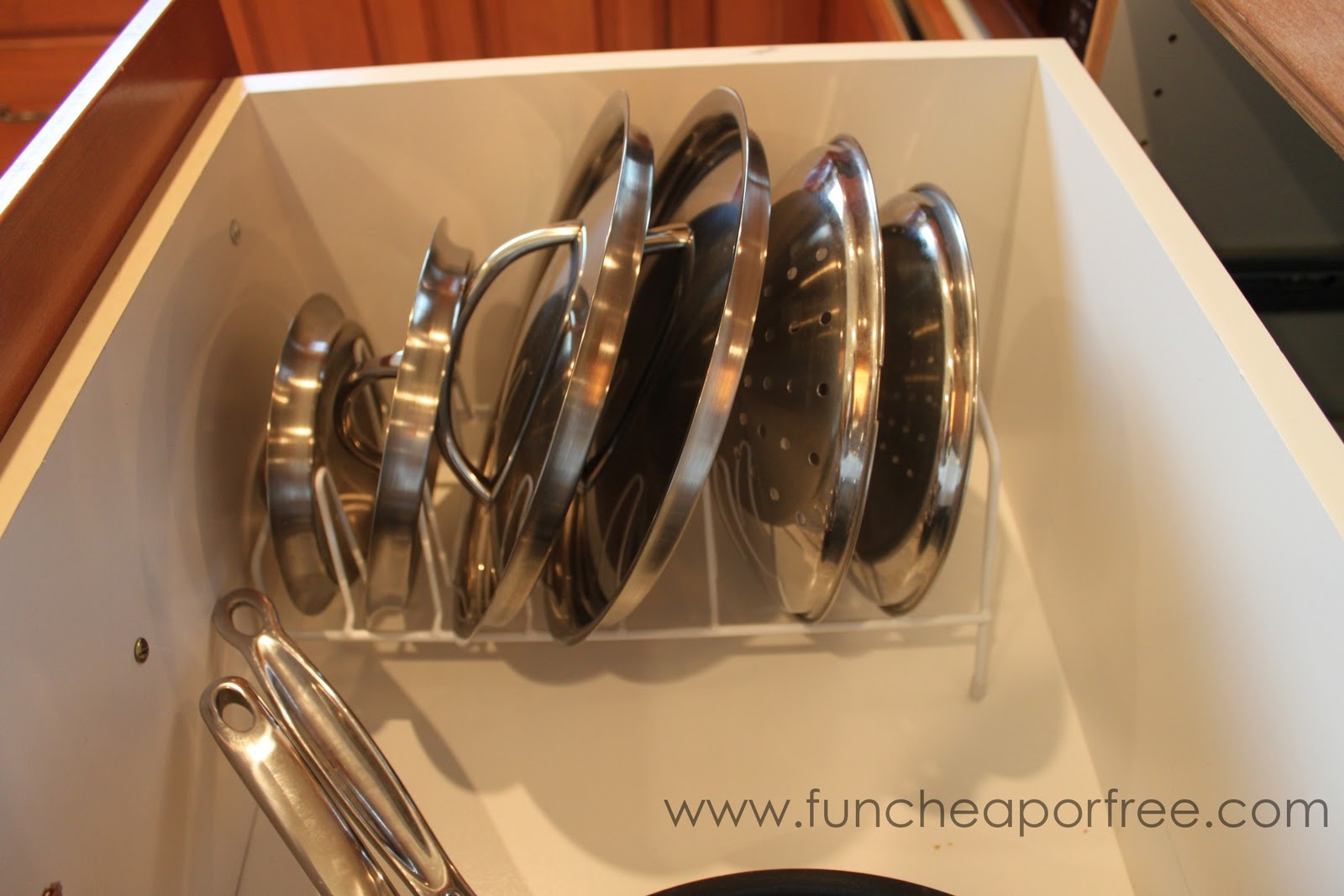 Organize pot lids with a drying rack! Fun Cheap or Free