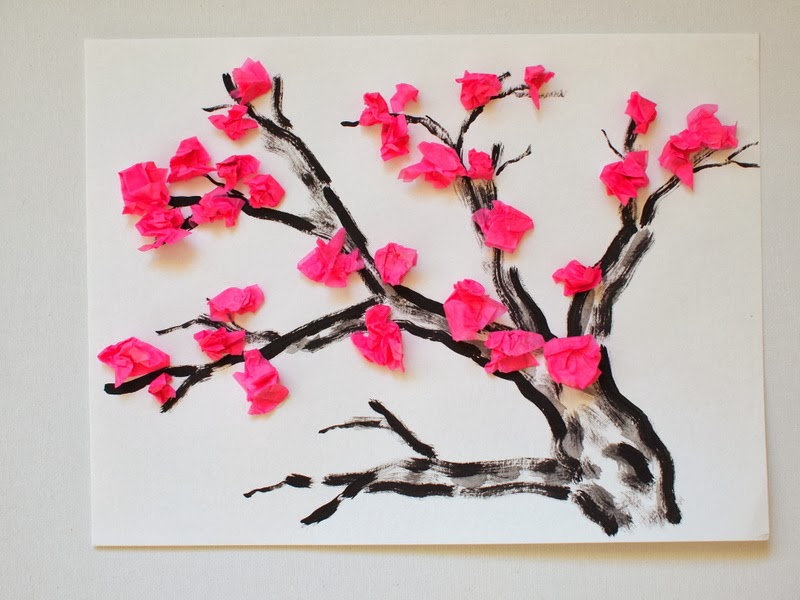 Cherry Blossom Tissue Paper Flower Craft Tree Printable Included
