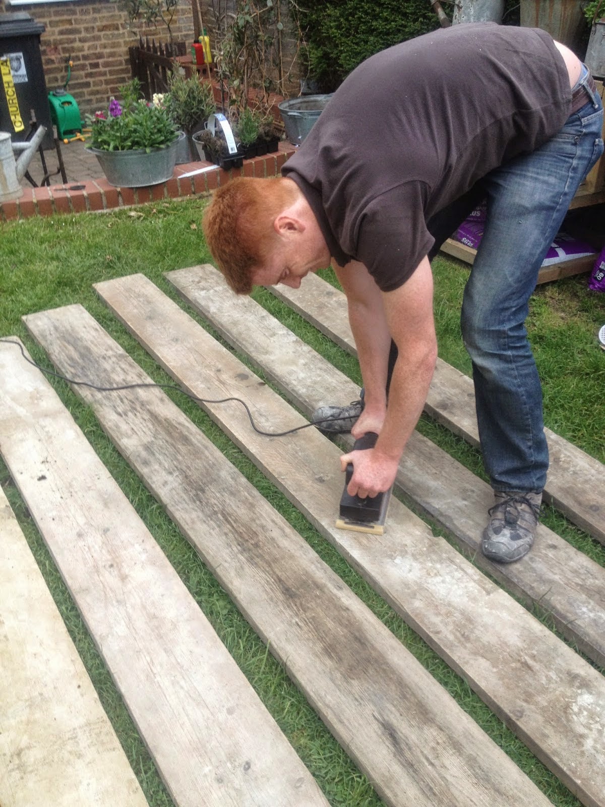 Makeover DIY Scaffold board topped Singer sewing machine tables