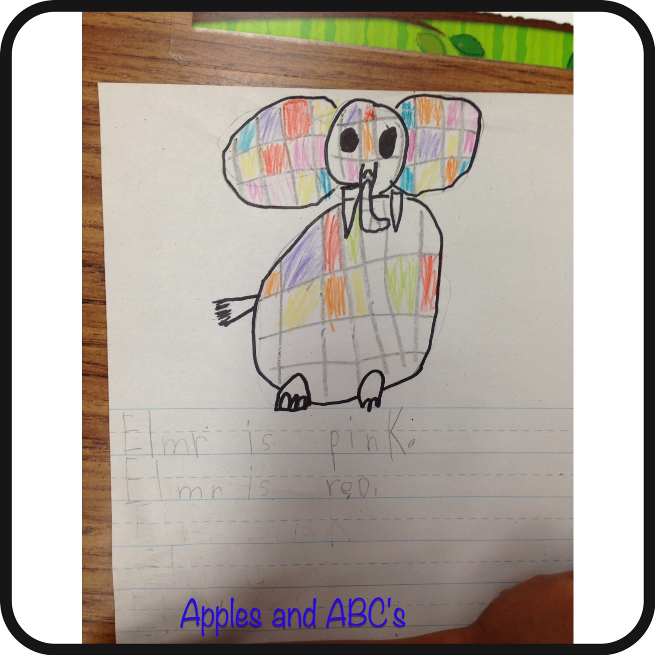 Elmer the Elephant (elephants are hard to draw!) Apples & ABC's