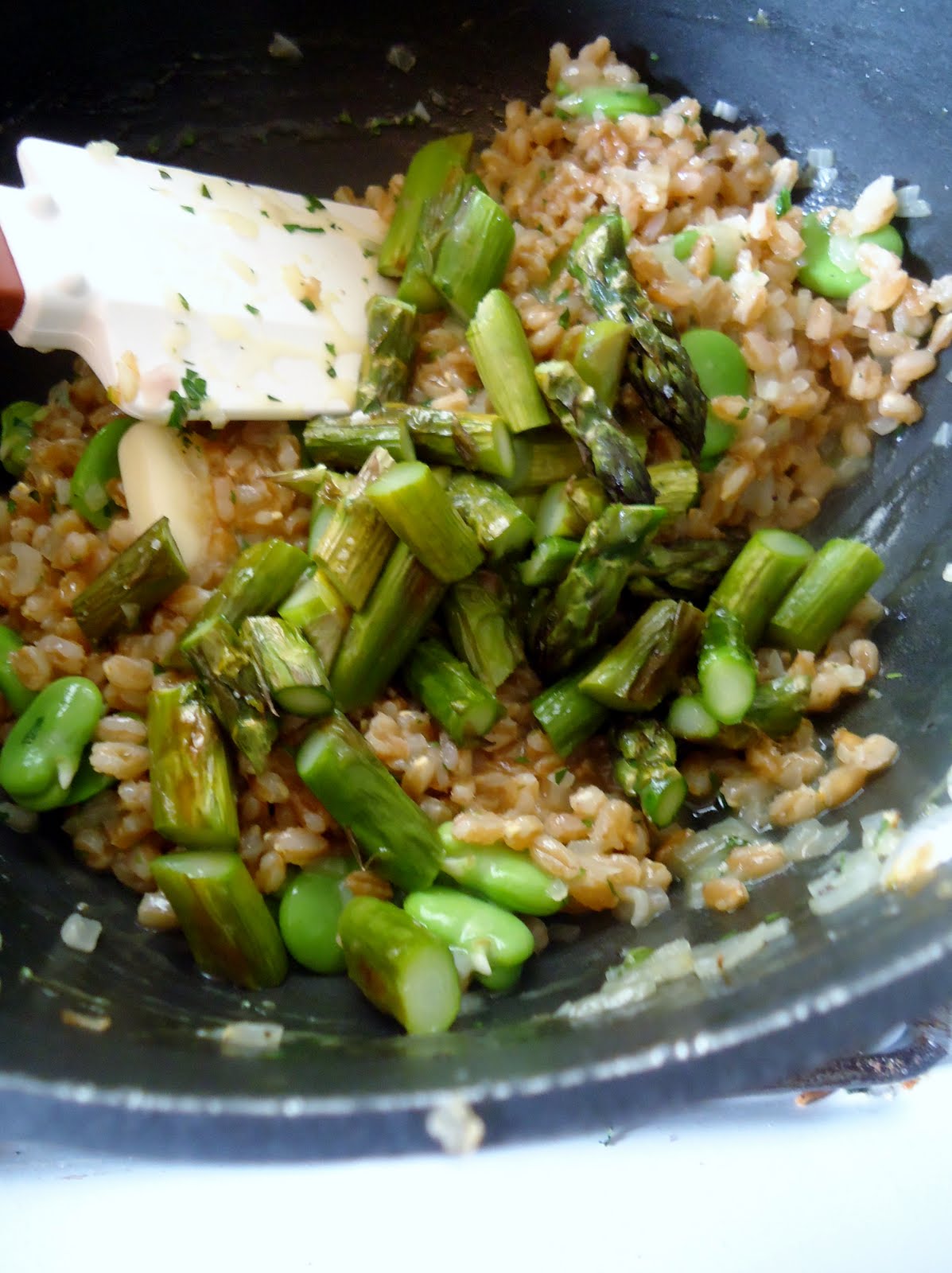 FIVE O'CLOCK FOOD Farro Risotto with Fava Beans, Asparagus, and Fresh
