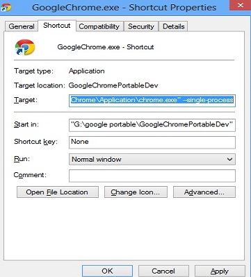 Google Chrome Process settings