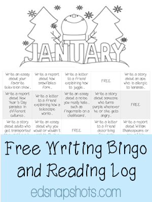 Free Writing Bingo and Reading Log for January | Everyday Snapshots
