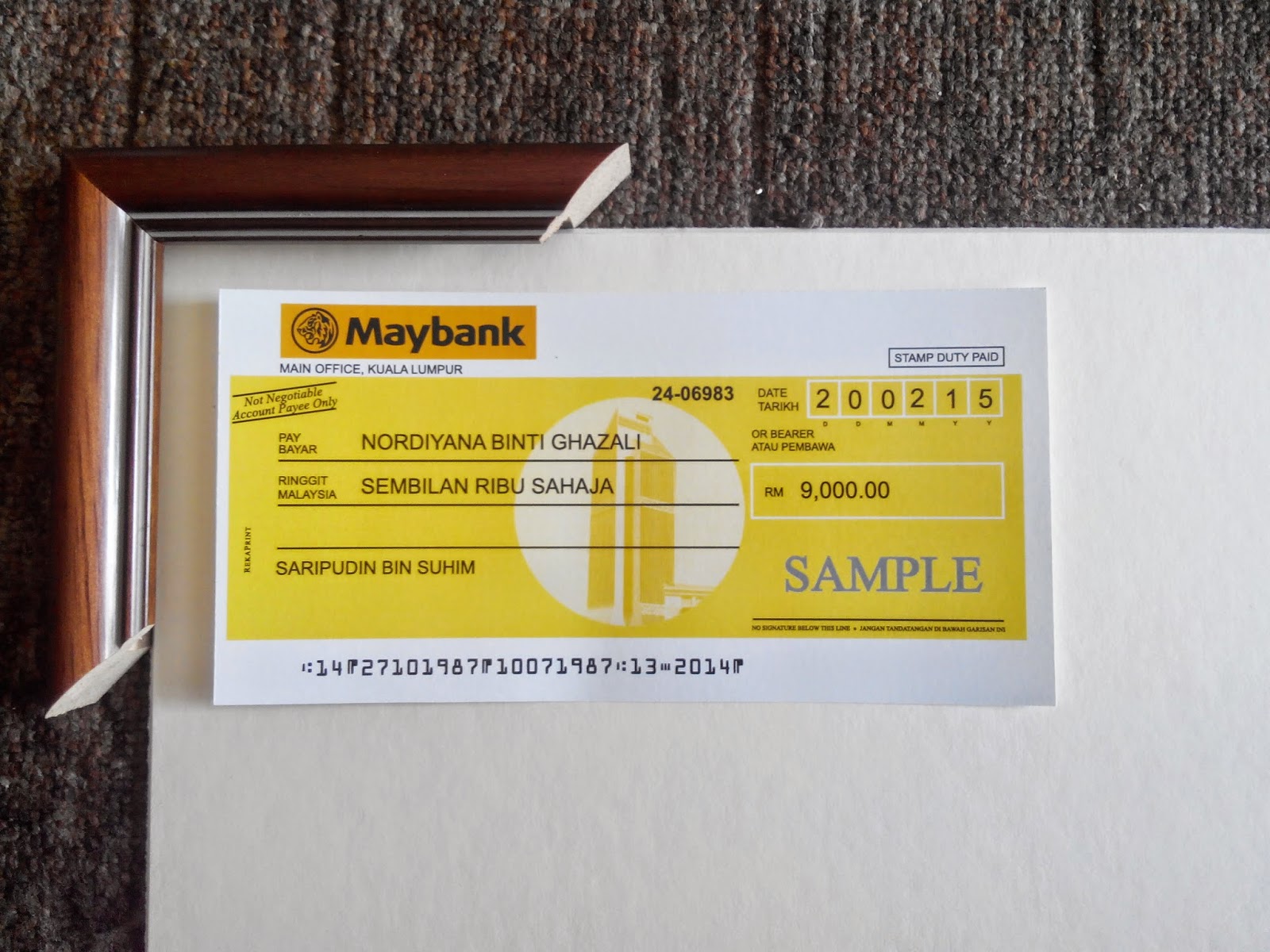 RekaPrint Replika Cek Perkahwinan (MockUp Check Perkahwinan)