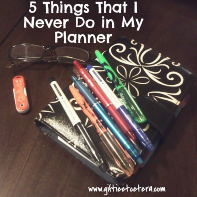 planner; flourish; glasses; orange jump drive; Frixion pens