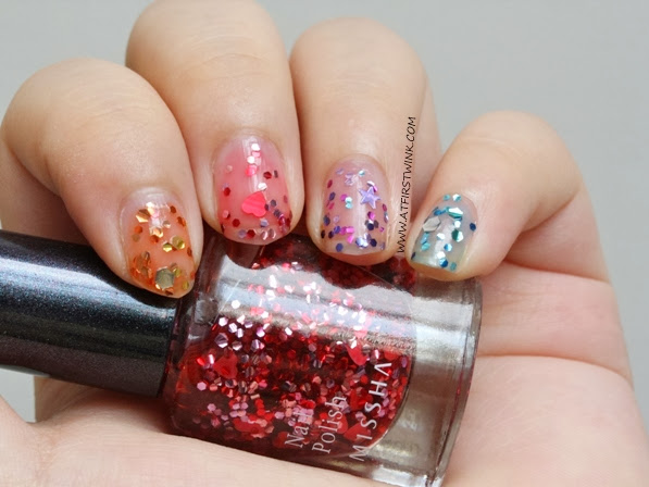 ombre glitter nails with the Missha the style nail polishes - gem stone