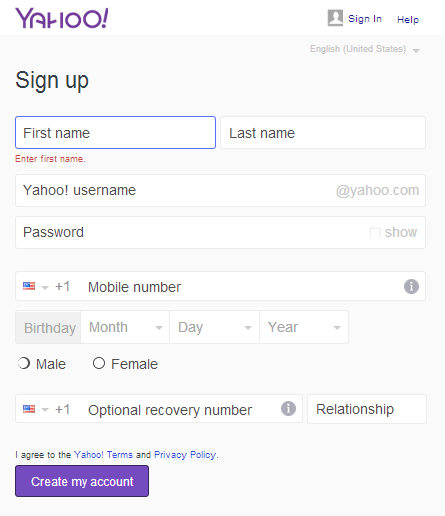 Ymail registration sign up