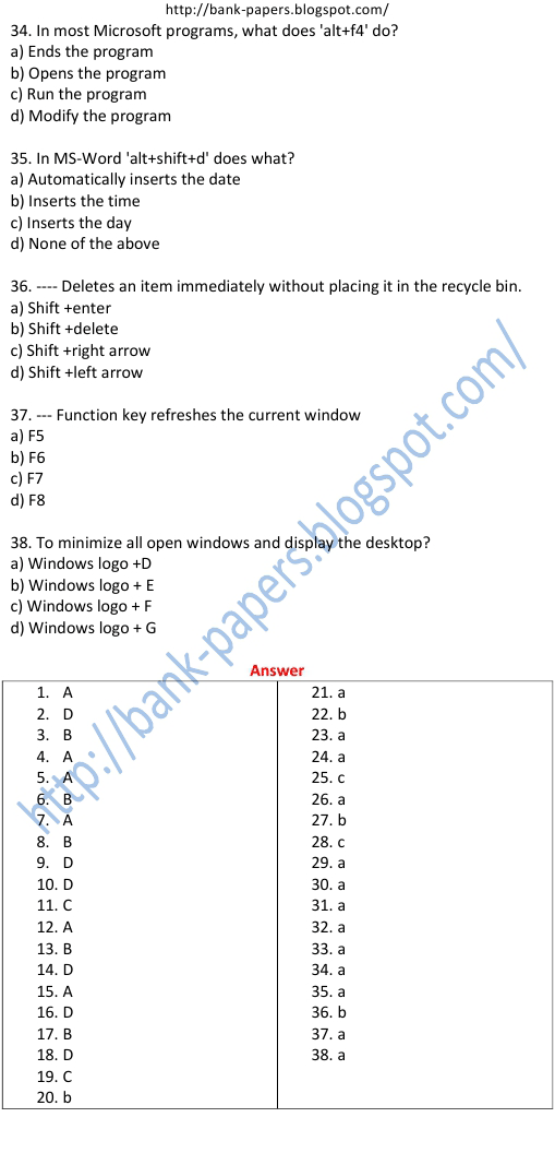 SBI Model Question Papers