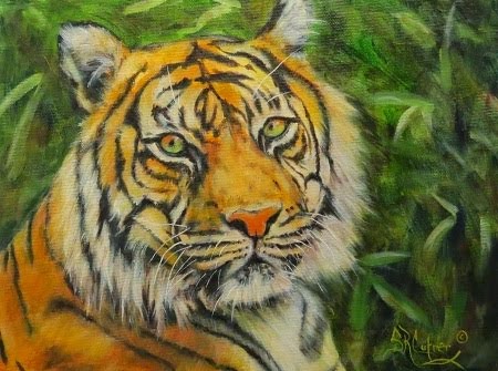 "Roaring on the River" , tiger in oils