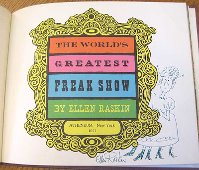 Title page of The World's Greatest Freak Show with artist signature and art