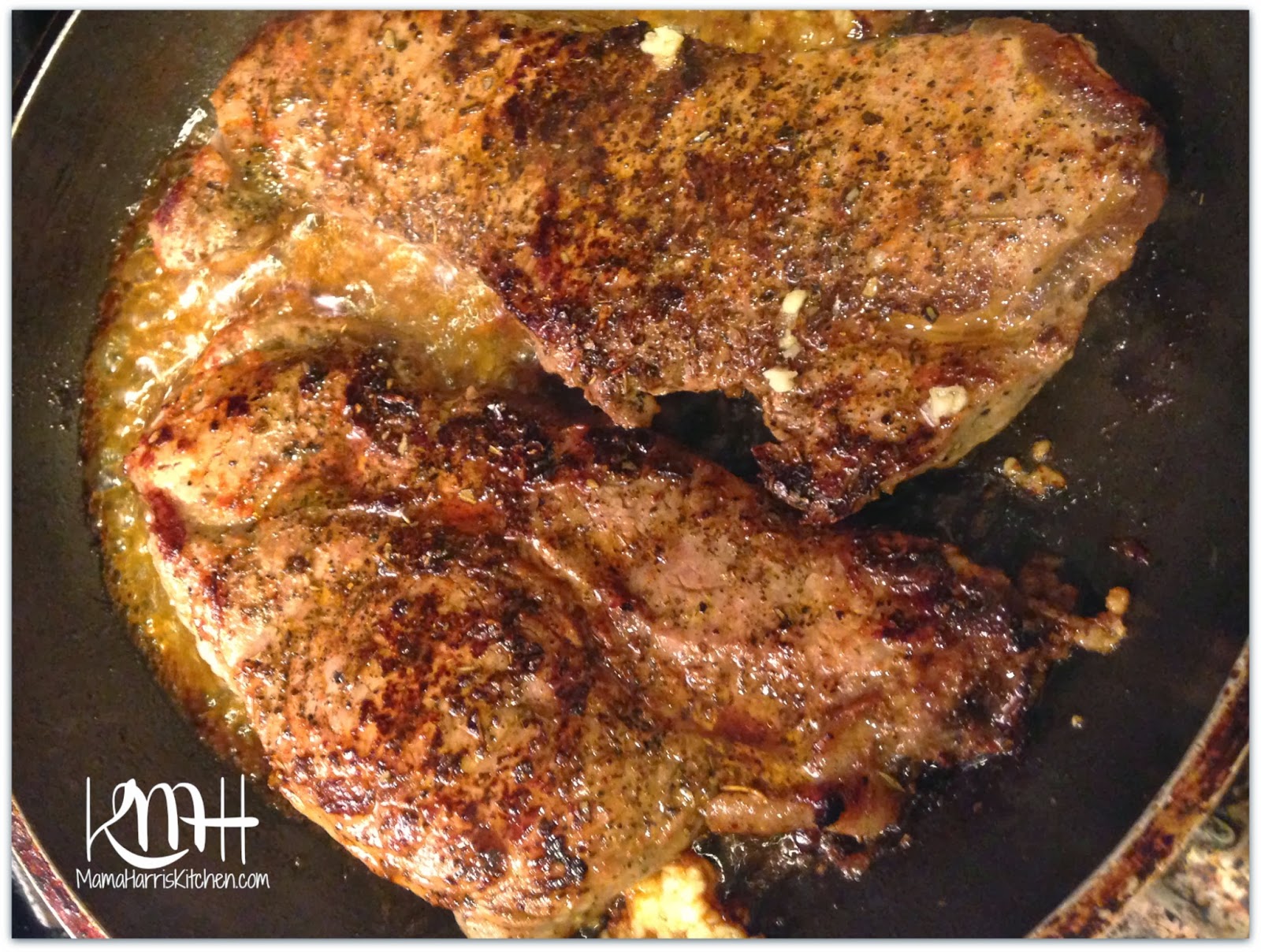 Seasoned & PanFried NY Steaks with Garlic Butter Sauce Mama Harris' Kitchen