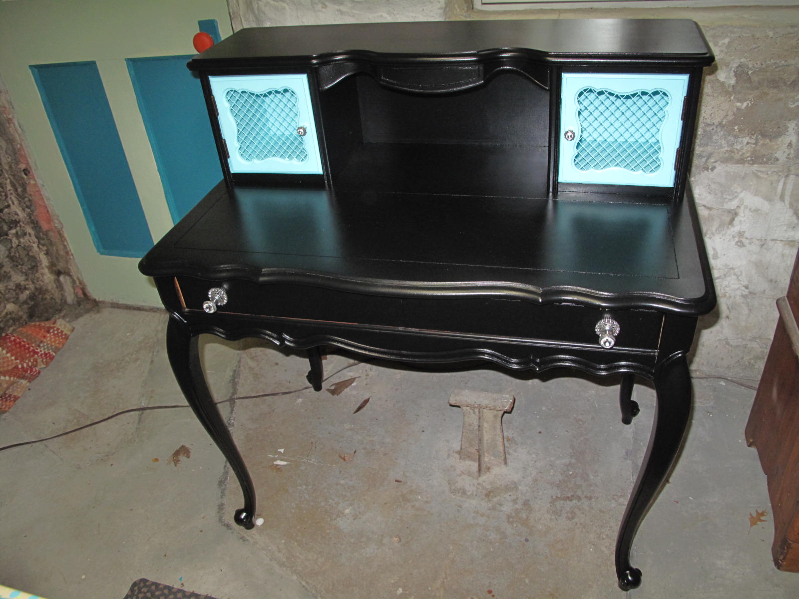 Petree Repurposed Madeline S Little Black Desk With Tiffany Blue