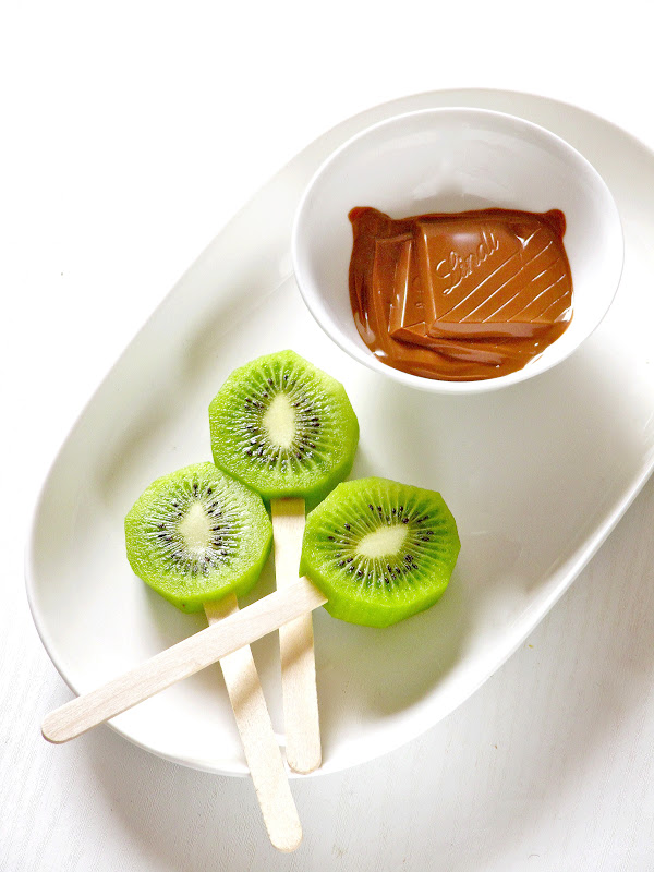 Plateful Chocolate Covered Kiwis on a Stick — boost your intake of