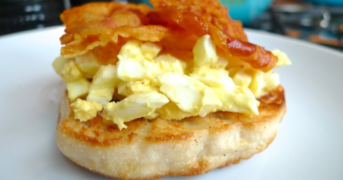 siriously delicious Egg Salad and Pancetta on English Muffins