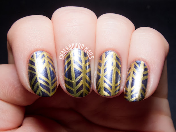 metallic herringbone nail art
