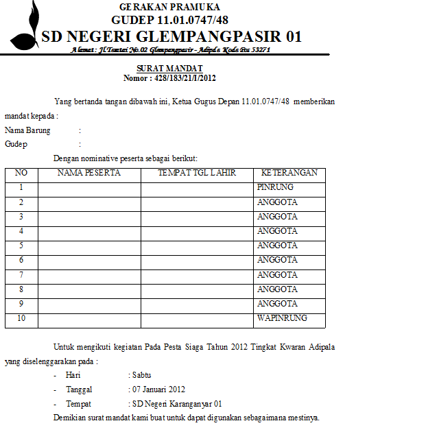 Operator Adipala Contoh Surat Administrasi Pesta Siaga