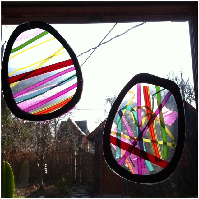 A Childhood List 159) Contact Paper and Ribbon Easter Eggs