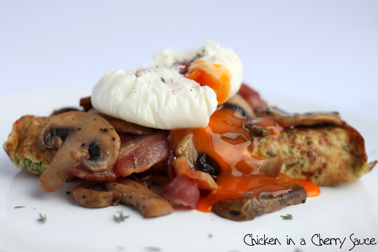 Chicken in a Cherry Sauce Crispy Microwaved Bacon and a Cling Film