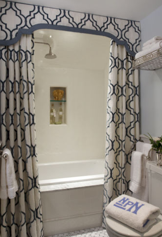 Designer Shower Curtain Ideas bathroom enchanting traditional bathroom designer shower curtains with large grosgrain pleated trim bricks tile wall with Split Curtained With A Valance Or Cornice I Love How It Looks Very Un Shower Curtain Ish More Like A Window Dressing Designer Shower Curtain Ideas image of unique shower curtains with animal Split Curtained With A Valance Or Cornice I Love How It Looks Very Un Shower Curtain Ish More Like A Window Dressing