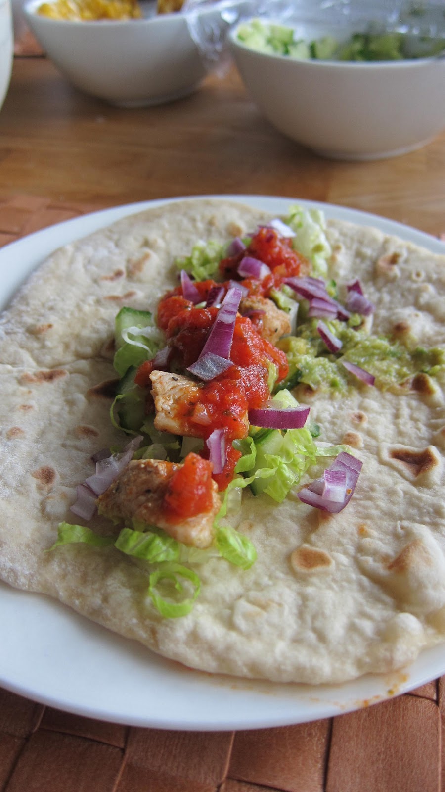 Dalmatian Mom Texmex meny hemmagjorda tortillas, guacamole, salsa mm.