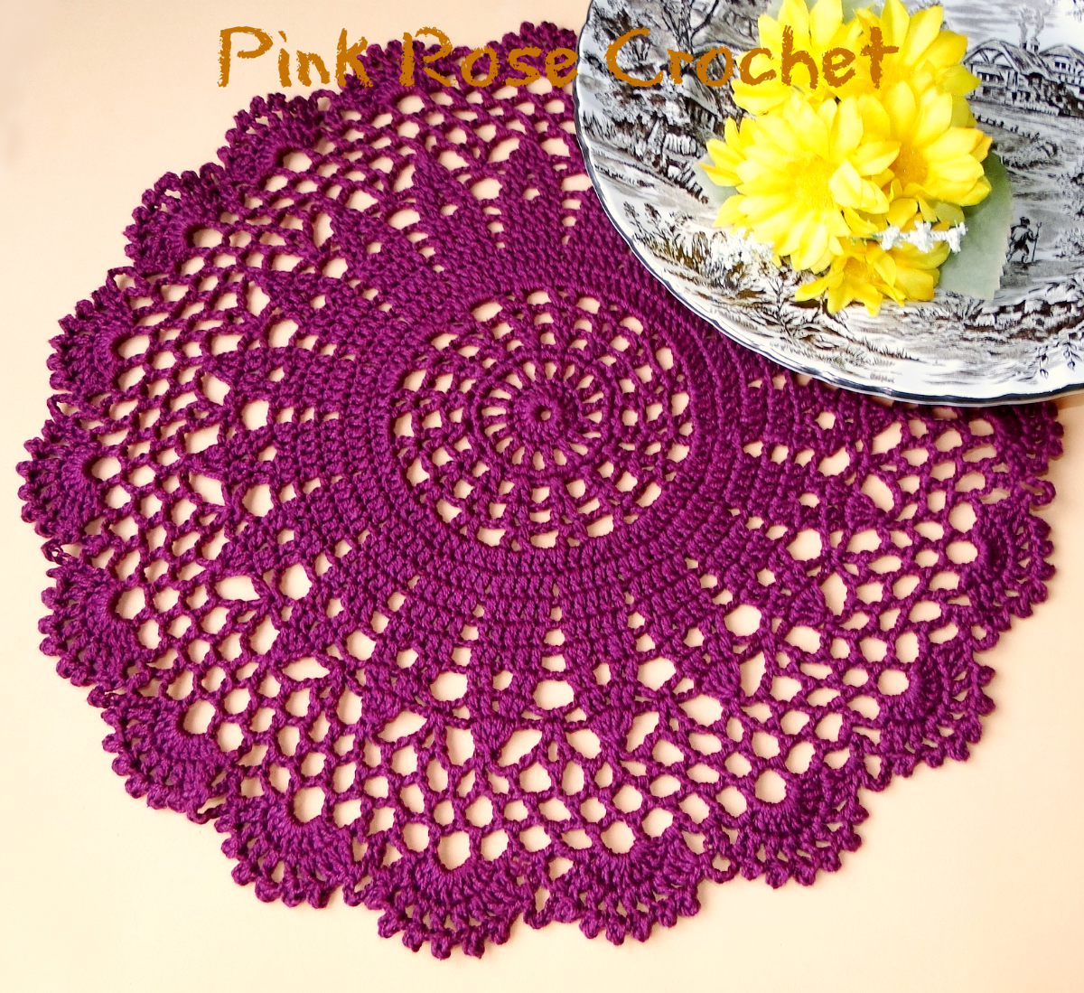 Pink Rose Crochet Rose Kiss Medallion Placemat